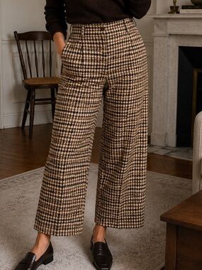 MAX&Co Wool Blend Houndstooth Cropped Straight Leg Pants Women 8 Preppy Classic